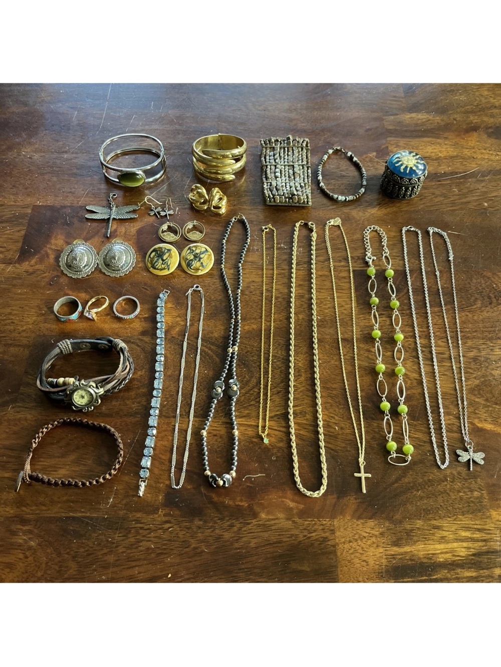 Junk Drawer Lot Mixed Jewelry Bracelets Rings Earrings Estate Sale Trinket Box